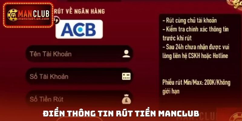 Điền thông tin rút tiền Manclub